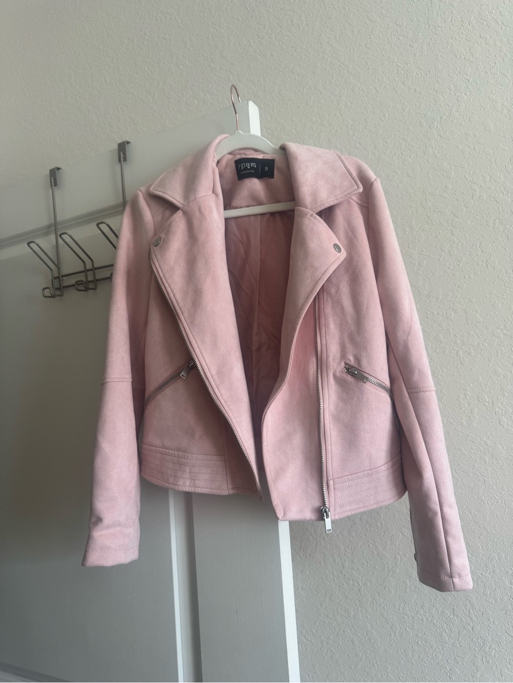 Topman Light Pink Suede Moto Jacket